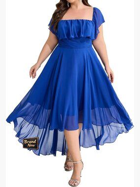 Plus Size Chiffon Maxi Dress Elastic Waist Irregular Hem Formal